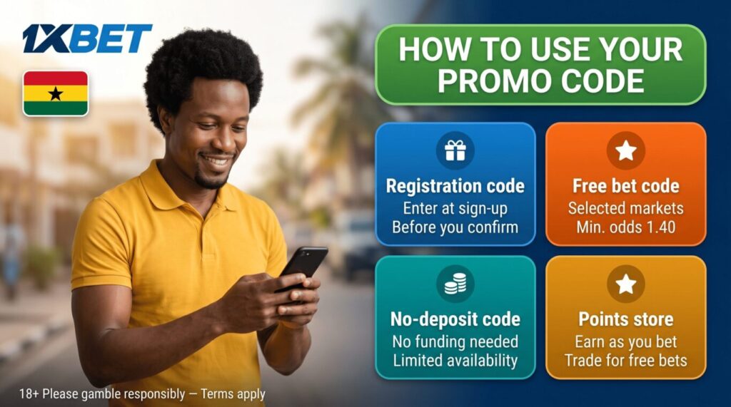 1xBet promo code Ghana: how to enter registration code, free bet and no-deposit offers